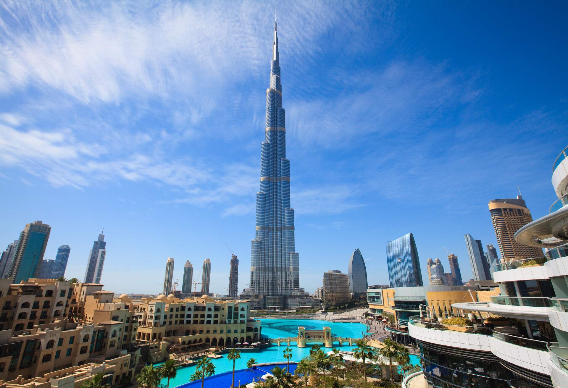 Cityscape with Burj Khalifa, the tallest man made structure in the World at 828 meters, Downtown Dubai, Dubai, United Arab Emirates