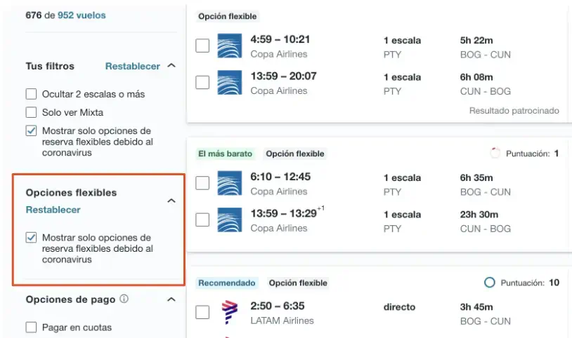filtros de aerolineas flexibles
